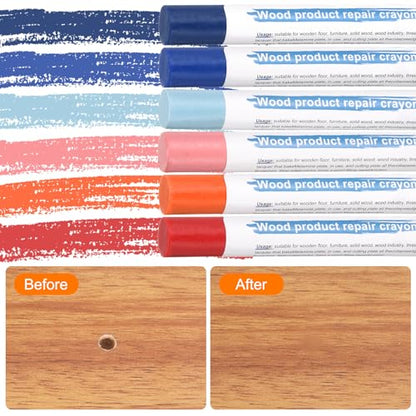 HARFINGTON Wood Filler Sticks 6 Colors Wooden Wax Touch Up Furniture Repair Crayons for Jewel Blue, Navy Blue, Blue, Orange, Dark Red, Pink - color: Jewel Tones Series