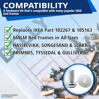 ReplacementScrews Plastic Sleeve and Screw Compatible with IKEA Part 102267 & 105163 (Pack of 8)