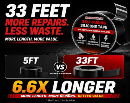 Self-Fusing Silicone Tape 1" x 5' x 20mil – Black Rubber Emergency Repair Tape – Waterproof, Heat-Resistant, Insulating, Chemical-Resistant, No Residue – for Automotive, Electrical & Outdoor Use - color: (Black)1" x 5'