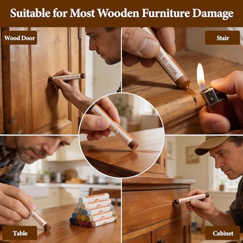 Wood Filler Sticks, 16 Colors Wax Filler Touch Up Pen, Wood Repair Crayons to Fix Scratches, Scuffs, Cracks, Stains and Holes on Hardwood Floors, Furniture, Cabinets, Tables, Doors