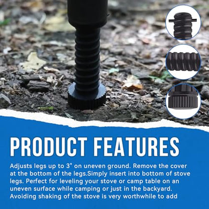 Leg Levelers Fit for Outdoor Camping Stove Explorer Stoves Expedition Stoves,For round stove legs with a diameter of 1.25 IN.Adjusts Legs Up to 3in on Uneven Ground, for 1.18-inch(ID) legs