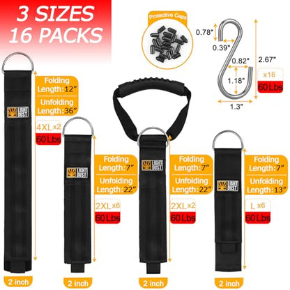 Hanging Extension Cord Holder - 16Pack 13" 22" 35" Handle Wrap Straps with S Hooks Heavy Duty Garage Organizer Tool Hangers - Garden Hose Power Electrical Cable Rope RV Shed Storage and Organization - size: 16Pack 13" 22" 35"