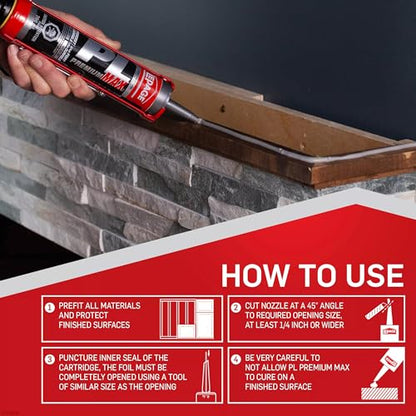Lepage 2292242 PL Premium MAX Construction Adhesive, Gray, 266 mL Plastic Cartridge