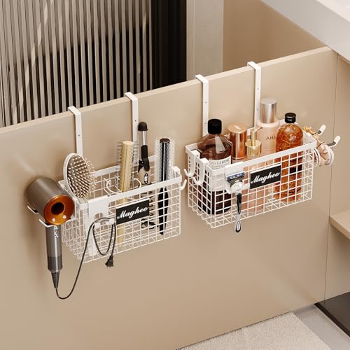 Magheo 2 Pack Hair Tool Organizer,Adhesive Hair Dryer Holder Cabinet Door/Wall Mounted Adjustable Height Blow Dryer Holder Under Sink Bathroom Hair Appliance Organizer and Storage Countertop(White) - color: White, size: Cabinet Door - 2 Pack (1 Tier)