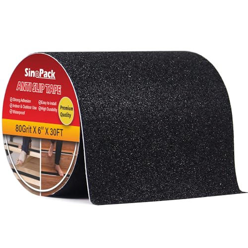 Anti Slip Tape Black 6Inch x 30FT Non Skid Tape, Best Grip Non Slip Strips Tape High Traction Friction Abrasive Adhesive for Stairs Step Indoor Outdoor - color: Black, size: 6IN X 30FT