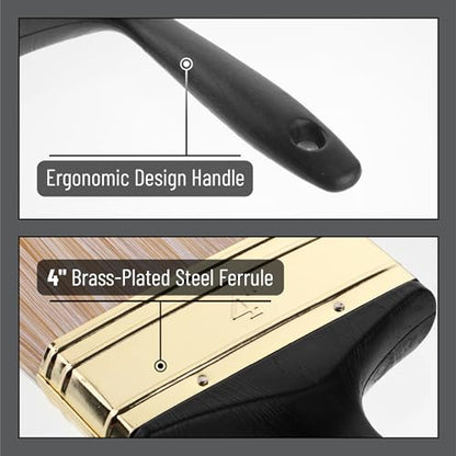 Bates- Deck Stain Brush, 2 Pack, 4 Inch, Soft Tip Wood Stain Brushes for Wood, Brass Plated Steel Ferrule, Ergonomic Handle - size: 4 Inch, 2 Pack