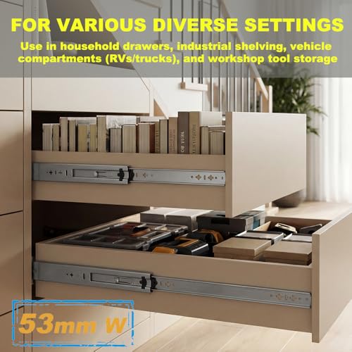 Heavy Duty Drawer Slides, 40 Inch, 300 lb Load Capacity, Side Mount, Full Extension, Ball Bearing, Cabinet Locking Rail, Tool Box Runner, 1 Pair - size: 40 INCH, style: W 53 MM : 300 LB