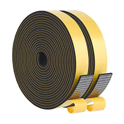 Weather Stripping High Density, Soundproof Door Seal Strips, 1 in x 1/8 in Weatherproof Foam Insulation Tapes for Windows Sliding Doors, Easy Cut to Size, 2 Rolls Total 33Ft
