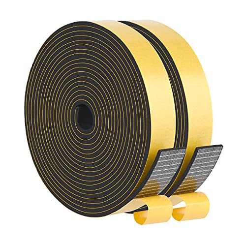 Weather Stripping High Density, Soundproof Door Seal Strips, 1 in x 1/8 in Weatherproof Foam Insulation Tapes for Windows Sliding Doors, Easy Cut to Size, 2 Rolls Total 33Ft