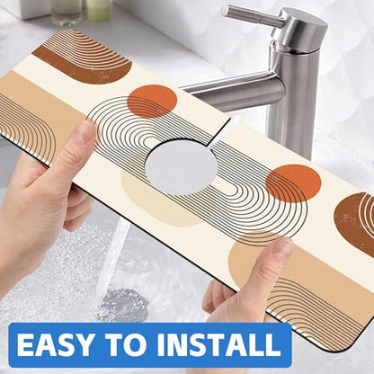 Abstract Minimalistic Geometric Sink Faucet Absorbing Mat Sink Splash Guard Faucet Mat Draining Mat Fast Drying Sink Protectors for Kitchen and Bathroom 5.5"×15" - size: 5.5" x 15"