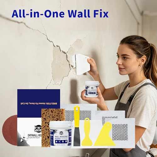 Breliter Drywall Patch Repair Kit - Premium All-in-One Repair Set (Patches/Scrapers/Sandpaper/Texture Sponge/Putty Knife) for Wall Holes, Cracks, Graffiti & Stains, Formaldehyde-Free, White (8.8oz)