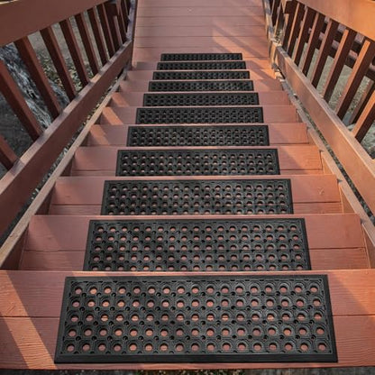 Ottomanson Outdoor Rubber Stair Treads – Circles Heavy-Duty Non-Slip Stair Mats – Best Grip on Concrete, Brick & Textured Step – Fastening Recommended for Wooden & RV Steps, Pack of 5 - color: Black Circles