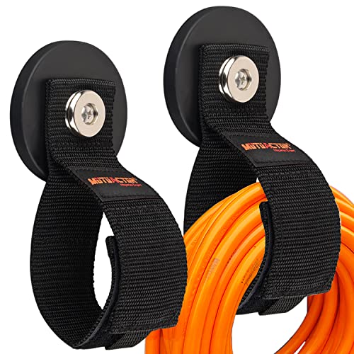 MUTUACTOR Magnetic Hooks,2packs Super Strong Magnets Hooks Heavy Duty for Hanging,Anti-Slip Rubber Coated Magnets Large Capability Cable for Garden Hoses Ropes Cordless Drills and RVs (Dia3.46'') - style: 3.46in Magnet-Strape 2PCS