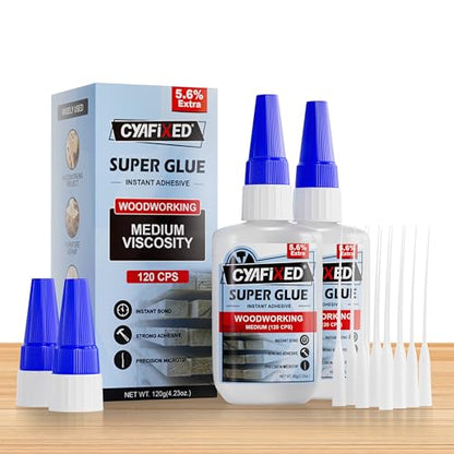Wood Super Glue 120 Gram 4oz, Clear Instant Medium Cyanoacrylate Adhesive Liquid for Woodworking Wooden Crafts Furniture Repairs, All Purpose Strong CA Glue for Metal Glass Plastic Ceramic Leather - size: 4 oz