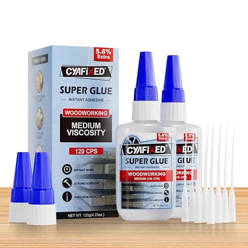 Wood Super Glue 120 Gram 4oz, Clear Instant Medium Cyanoacrylate Adhesive Liquid for Woodworking Wooden Crafts Furniture Repairs, All Purpose Strong CA Glue for Metal Glass Plastic Ceramic Leather - size: 4 oz