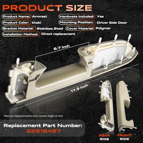 22818467 Door Panel Armrest, Front Left Driver Side Arm Rest Compatible with 2010-2014 Chevy Silverado & GMC Sierra 1500 2500HD 3500HD, Designed for Door Panel with Release Handle Below Armrest, Tan - color: 22818467 Tan Driver Side Armrest