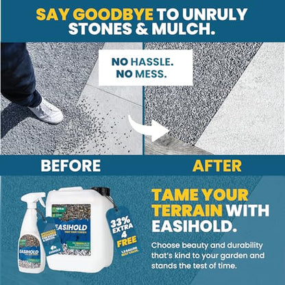 Easihold Rock Glue 1.3 Gallon – Gravel Binder for Pea Gravel & Stones. Long-Lasting Mulch Glue for Landscaping – Non-Toxic, Ready-to-Use Gravel Lockdown for Paths, Patios & Garden Borders - size: 5 Litre