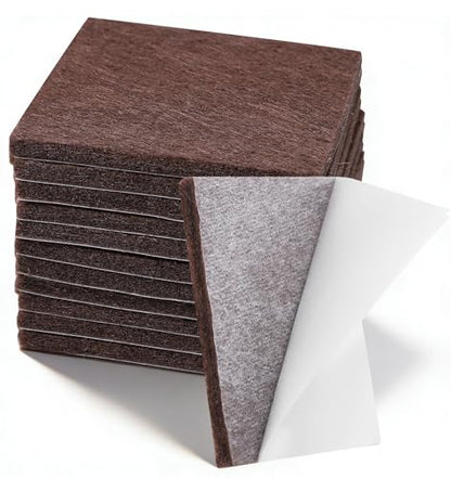 12Pcs Square Felt Furniture Pads, 2x2 Felt Small Furniture Pads Square for Chair Legs, Cuttable Floor Protectors for Hardwood Floors, Brown (1.97 * 1.97 * 0.16 inch)