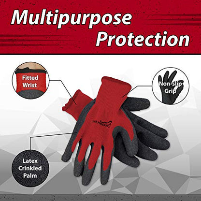 SAFE HANDLER Ultra Stretch Grip Gloves | Latex Crinkle Coated Grip, Thick Lining, Comfort & Flexibility, Red/Black, OSFM, 1 pair (2 gloves) - color: Red/Black