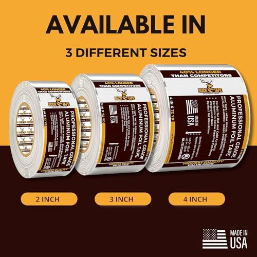 2 Pack Buck Aluminum Foil Tape – 4 Inch x 216ft (72 yd), 3.6 Mil – HVAC Tape for Ductwork, AC, Dryer Vents & Insulation – Silver Foil Tape for Metal Repair, Exhaust Sealing & Air Conditioning - size: 4 Inch, style: 2 Pack