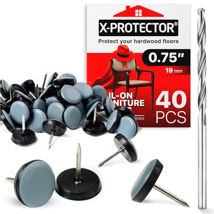 Chair Glides X-PROTECTOR – 0.75" Furniture Glides 40 pcs – Grey Nail-on Chair Sliders – Premium Chair Leg Floor Protectors – Slide Effortlessly with Leg Pads That Protect Your Floor! - size: 0.75" 40 PCS Grey