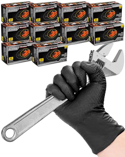 nitroshield 9mil Heavy Duty Disposable Nitrile Gloves, Black Large 800Pcs -Chemical Resistant, Latex & Powder Free Rubber Gloves Diamond Texture for Automotive, Mechanics, Cooking,BBQ, Industrial Use - color: Black-800, size: Large