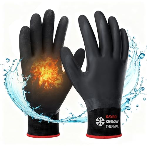 KAYGO Winter Waterproof Work Gloves for Men and Women, 3 Pairs Thermal Insulated Freezer Rubber Coated Gloves,Super Grip,KG160 (S, Black) - color: Black-thermal, size: Small (Pack of 3)