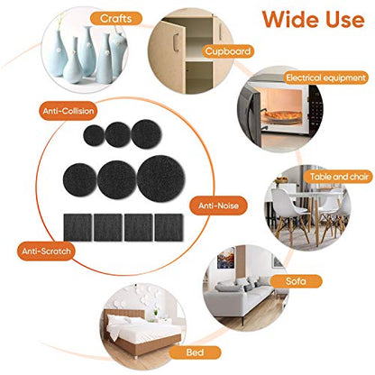 Furniture Pads 300 Pieces Felt Furniture Pads Premium Huge Pack, BAIPOK Self Adhesive Anti Scratch Floor Protectors for Desk Chair Legs and 60 Rubber Bumpers for Hardwood Tile Floor - size: Black