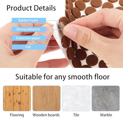 48 Pcs Brown Felt Cabinet Door Pads, 1/2 Inches Diameter Self Adhesive Felt Bumpers for Furniture Kitchen Cabinet Doors Floor Drawers Cupboards