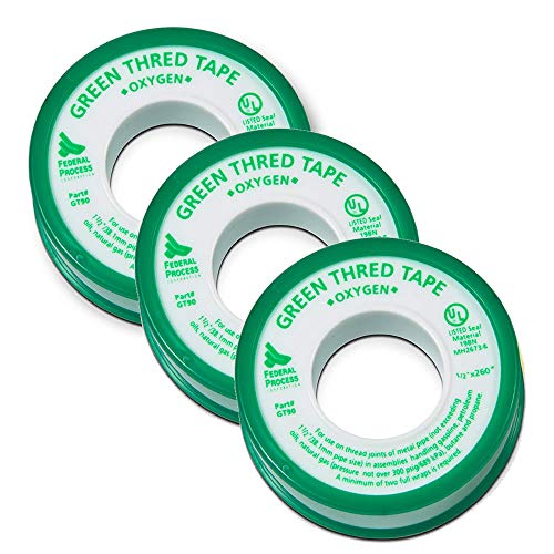 Gasoila Green PTFE Thread Seal Tape – Professional-Grade, 1/2 Inch x 260 Inch, High-Density Thread Tape for Oxygen Lines – Leak-Proof Seal, Non-Toxic, 3 Pack - size: 1/2 Inch x 260 Inch Roll- 3 Pack