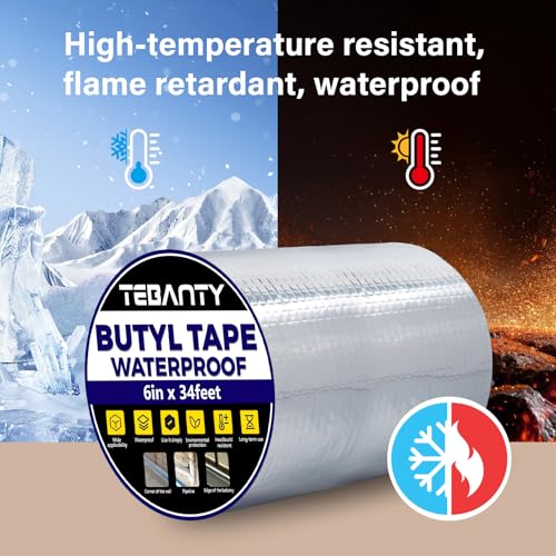 Butyl Tape Waterproof Sealing Tape 6Inch x 34Feet, Aluminum Foil Tape, Butyl Sealant Tape for Pipe Sealing, RV Repair, Window, EDPM Roof Leak Patching, Boat and Pipe Sealing - size: 6 inch x 34 feet