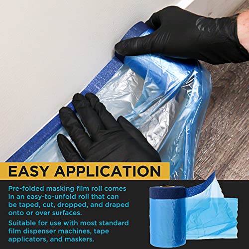 Dura-Gold 22" x 65' Pure Blue Pre-Taped Masking Film, (3 Pack) Painters Plastic Roll (0.4 Mil), Pull Down Drop Sheet, Pre-Taped Plastic Sheeting for Painting Protection on Auto, Walls, Furniture