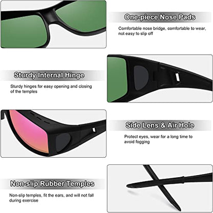 MEETSUN Fit Over Glasses Sunglasses for Men Women,Wrap Around Sunglasses Polarized UV400 Protection - color: (Z1)matte Black Frame-purple Mirror Lens