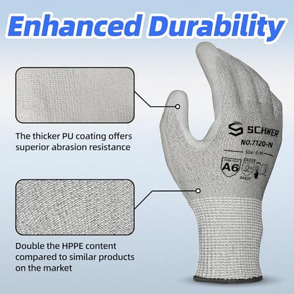 Schwer 6 Pairs Cut Resistant Gloves ANSI A6/A7 (Send Randomly) CR7120 Cut Proof Work Gloves, Touchscreen, for Men and Women Used for Woodworking, Glass Cutting, Construction, Cargo Handling, XL - size: X-Large, style: 6 Pairs-value Pack