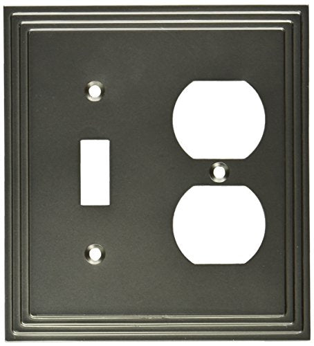 Amerelle Steps Single Toggle/Single Duplex Cast Metal Wallplate in Satin Nickel - color: Satin Nickel, size: 1 Toggle / 1 Duplex