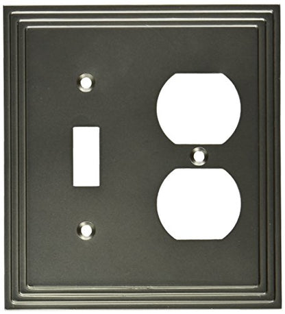 Amerelle Steps Single Toggle/Single Duplex Cast Metal Wallplate in Satin Nickel - color: Satin Nickel, size: 1 Toggle / 1 Duplex