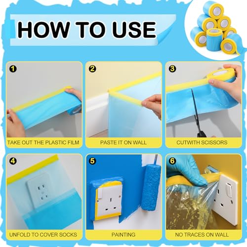 8 Roll Pre-Taped Masking Film for Painting 22'' / 43'' x 82' Plastic Sheeting Roll Automotive Painters Masking Tape Film Sheeting Cover for Walls Trim Appliance Furniture Windows(22'' X 82') - size: 22'' X 82'
