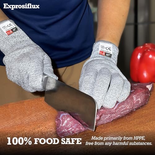 2-Pair Cut Resistant Work Gloves EN388 Level 5 - High Performance Protection, Food Safe & Machine Washable for Butcher, Kitchen, Woodworking, Light Handling & Packaging, Gray, Large - size: Large