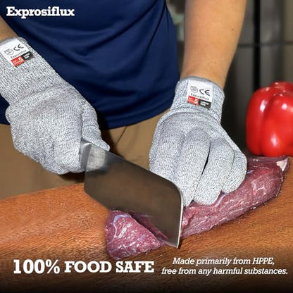 2-Pair Cut Resistant Work Gloves EN388 Level 5 - High Performance Protection, Food Safe & Machine Washable for Butcher, Kitchen, Woodworking, Light Handling & Packaging, Gray, Large - size: Large
