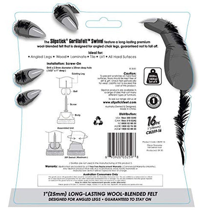 GorillaFelt Swivel Glide Felt Sliders for Chairs (16 Pack) Screw-On Chair Leveler Floor Protectors for Angled Furniture Legs or Straight, 1 Inch Round Felt Glides, CB259-16 - size: Felt Glide 16 Pack