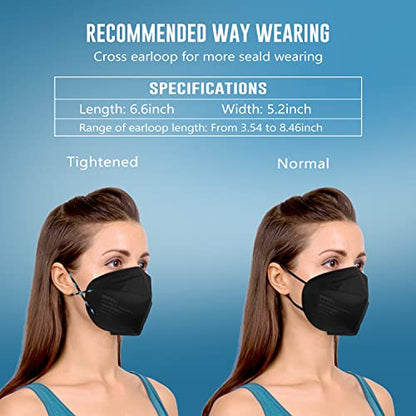 WWDOLL KN95 Face Masks 50 Pack, 5-Layer Breathable Disposable Respirator Mask for Adult Black - color: Black