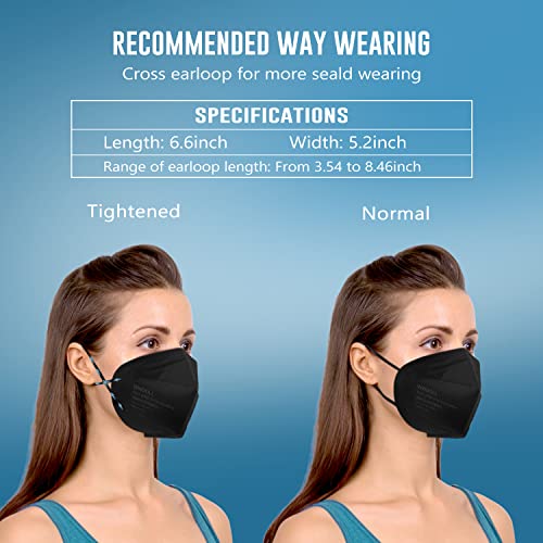 WWDOLL KN95 Face Masks 50 Pack, 5-Layer Breathable Disposable Respirator Mask for Adult Black - color: Black