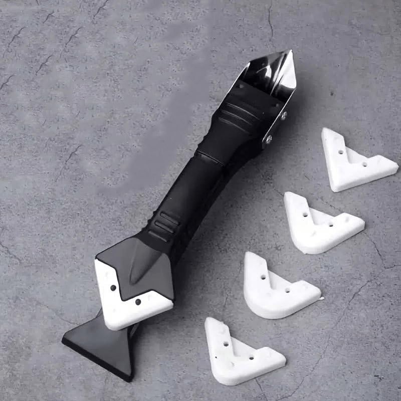 3 in 1 Silicone Caulking Tool Kit with 5 Replaceable Pads Caulk Remover Glass Glue Angle Scraper for Kitchen Bathroom Window (Black) - color: Black