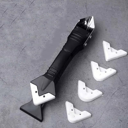 3 in 1 Silicone Caulking Tool Kit with 5 Replaceable Pads Caulk Remover Glass Glue Angle Scraper for Kitchen Bathroom Window (Black) - color: Black