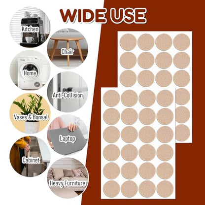 48Pcs Adhesive Felt Pads for Cabinet Doors 3/4" Thin Furniture Felt Pads for Chair Legs Small Felts Pad for Coasters Bottom Dots Round Foam Circles Cushion Dots for Hardwood Floors Vase