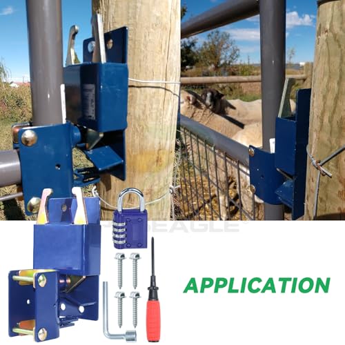 Blue S16100100 Two Way Lockable Gate Latch with Hardware, 4-Digit Combination Lock, L Hex Socket Wrench and a 2 inch Philip Screwdriver for Metal Gates with 1-5/8" to 2" Diameter Round Tubes - color: A03 1xLockable Gate Latch for 1-5/8" to 2" Tubes
