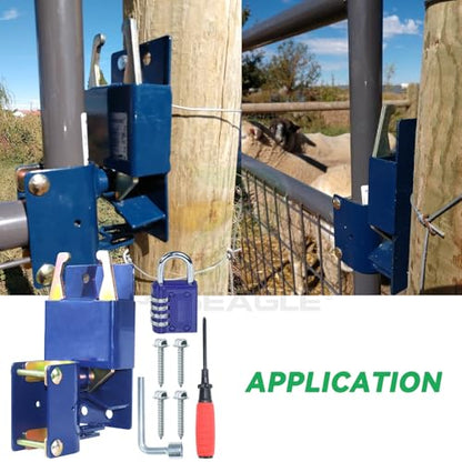 Blue S16100100 Two Way Lockable Gate Latch with Hardware, 4-Digit Combination Lock, L Hex Socket Wrench and a 2 inch Philip Screwdriver for Metal Gates with 1-5/8" to 2" Diameter Round Tubes - color: A03 1xLockable Gate Latch for 1-5/8" to 2" Tubes