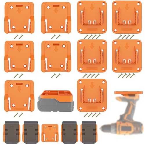 Crivnhar 10 Packs Tool Holder and Battery Mount Holder for RIDGID 18V, 5 Pack Battery Mounts Rack Fit for 18V Batteries, 5 Pack Drill Tool Hangers Storage Organizer(w/40 Screws) - color: Orange for L1830R