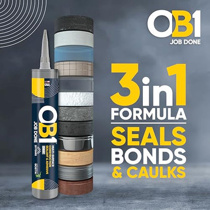 OB1 Universal Caulk Sealant & Adhesive Gray 10.1oz | Professional Grade Premium All-in-One Advanced Hybrid 3-in1 | Water Resistant Internal & External | Shrink Crack UV & Fade Resistant | 1 Cartridge - color: Gray, size: 10.1oz