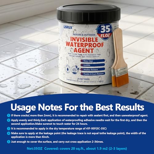 Transparent Waterproof Coating, 35 Oz Invisible Waterproof Agent, Water-Based Waterproof sealant for Roofs, Walls, Gardens, Terraces, Indoor & Outdoor Use - size: 35 FL OZ